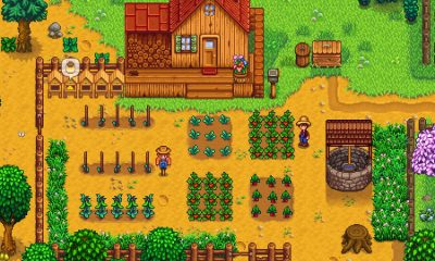 A vibrant farm setup in an indie mobile game featuring crops