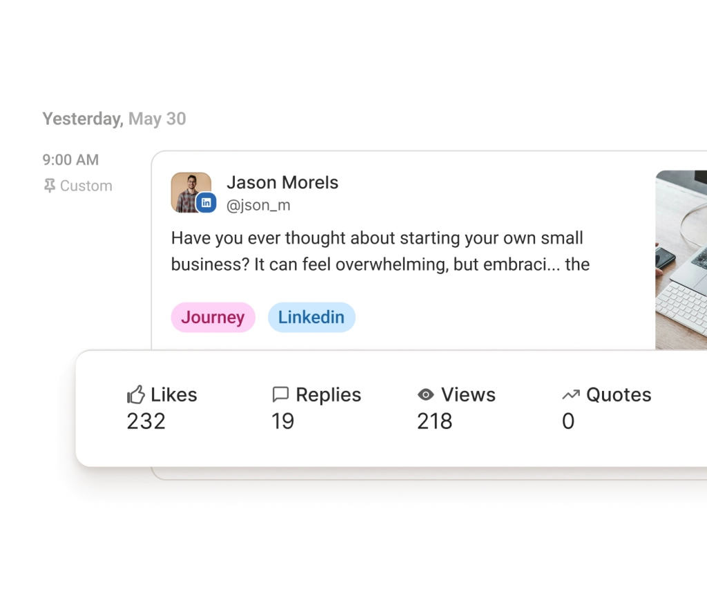 Una schermata di analytics LinkedIn in Buffer con i dati sulle performance di follower, impression, clic ed engagement.