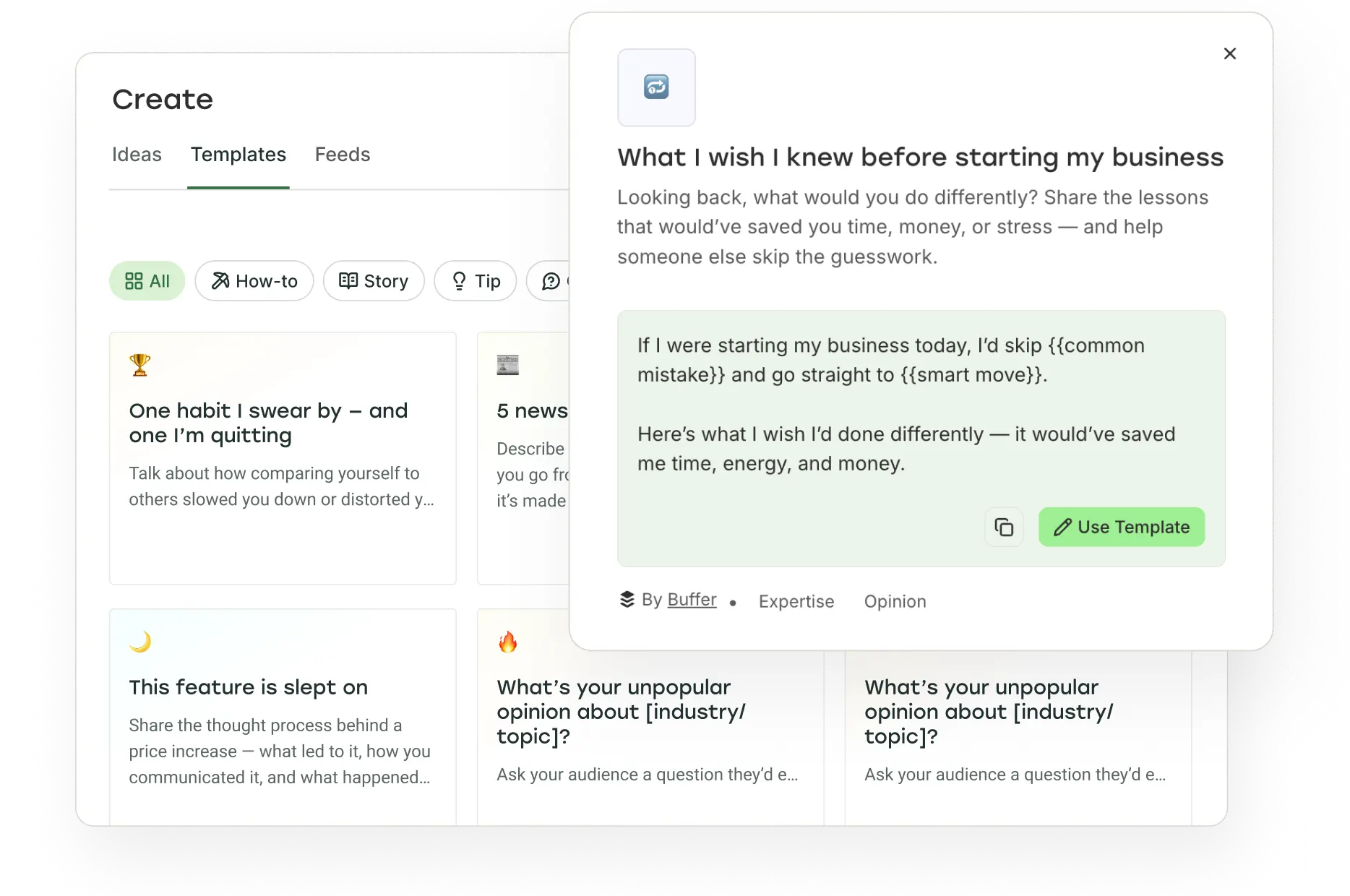 Buffer post-aanmaakweergave met trending Threads-onderwerpen om een nieuwe post te inspireren.